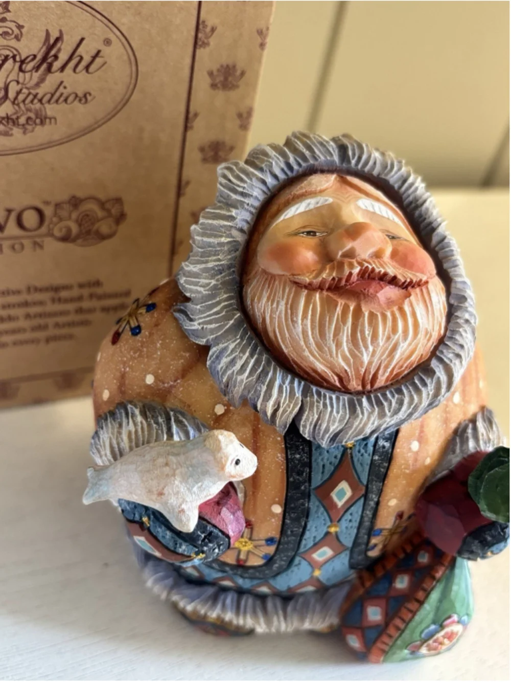 Rare G. DeBrekht Northern Lights Gazing Santa Carved 26/900 LE Hand Painted